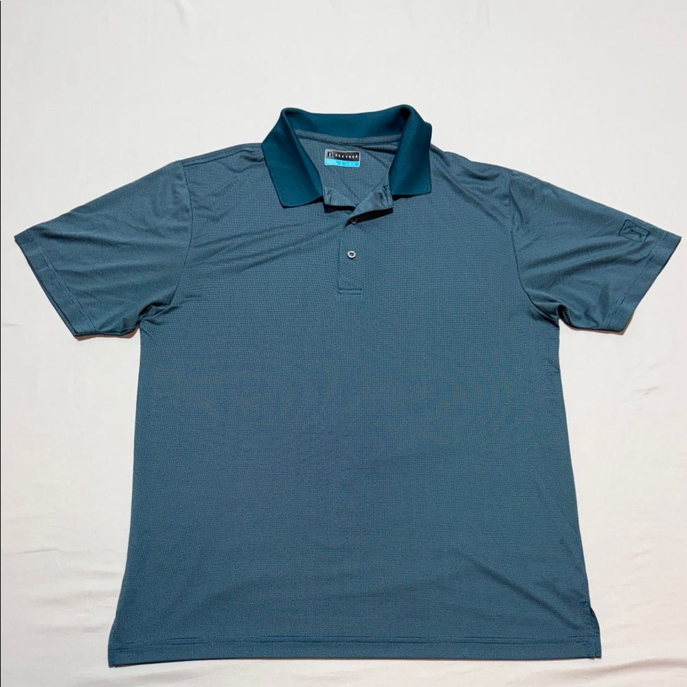 PGA Tour Men's Dark Teal Polo with Dark Contrast Collar Size L
